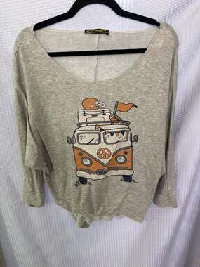 Astoria Born Women's Grey Football Tailgate Bus Graphic Dolman Sleeve Top